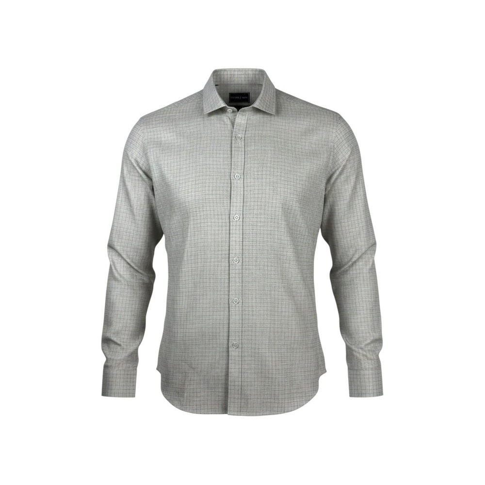 Stitch Note Mens Grey European Linen Grid Long Sleeve Button Down Shirt Size L